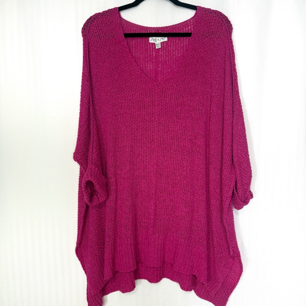 She + Sky Open Knit V-Neck Sweater One Size